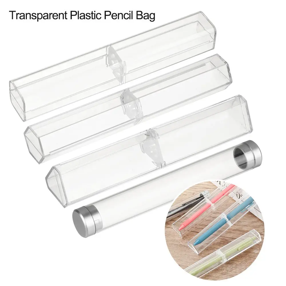 Plastic Transparante Effen Kleur Kantoorbenodigdheden Schoolpen Box Pen Opbergdoos