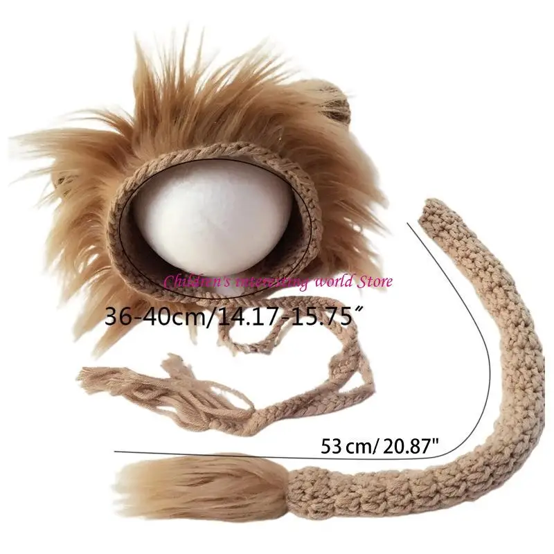 2 ชิ้นสำหรับเด็กอุปกรณ์ประกอบอุปกรณ์ Lion Hat Tail ชุดการถ่ายภาพทารกแรกเกิดเครื่องแต่งกายมือถักนิตติ้งเด็กผู้ชายชุดถ่ายภาพ 425f