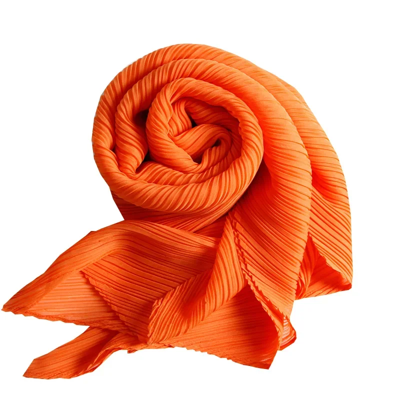 Miyake Wrinkle Scarf for Women, Female Pleated Long Neck Scarf, Pure Silk, Spring and Autumn Shawl, New Style