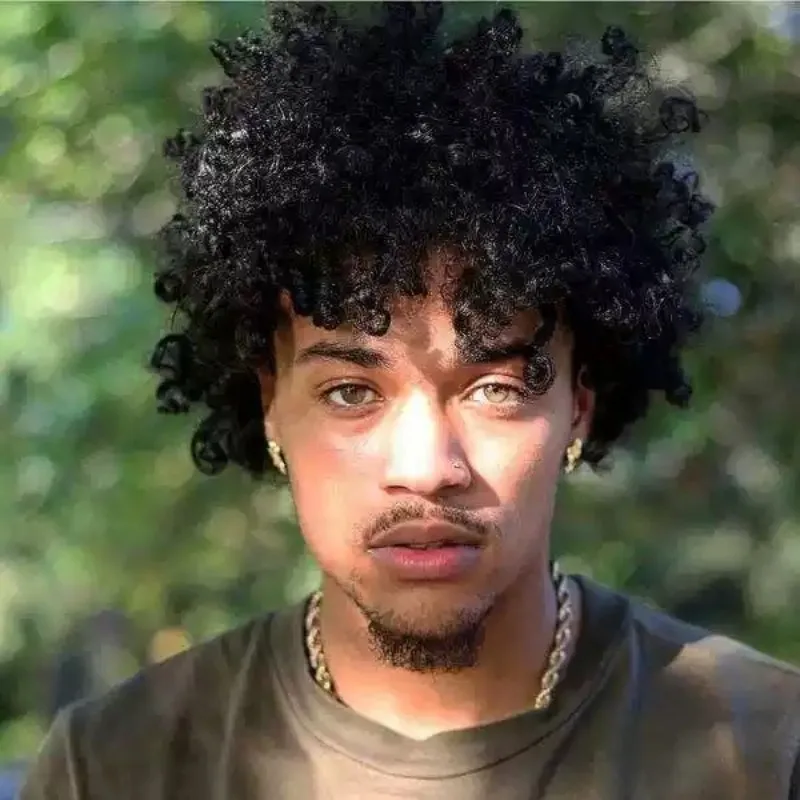 Men Fluffy Tight Small Afro Curly Synthetic Wig, Wool Curls Hip‑Hop Rock Fashion Wig for Halloween Stage Party Performance