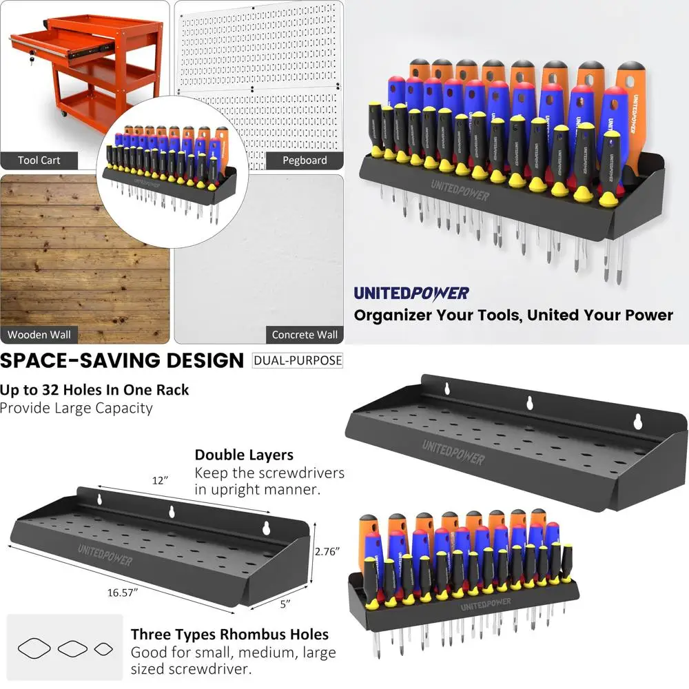 

Держатель для отверток UNITEDPOWER, настенный органайзер для хранения или мастерская, сарай, гараж, дом, магазины до 32 отверток