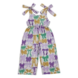 Wholesale Baby Girl Mardi Gras Jumpsuit Toddler Children Sleeveless One-piece Kids Pants Infant Overalls Purple Green Bow Romper