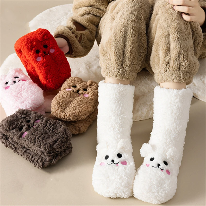 Autumn And Winter Floor Socks Velvet Thickening Warm Coral Velvet Animal Graphic Socks Japanese-style Home Footwear Non-slip