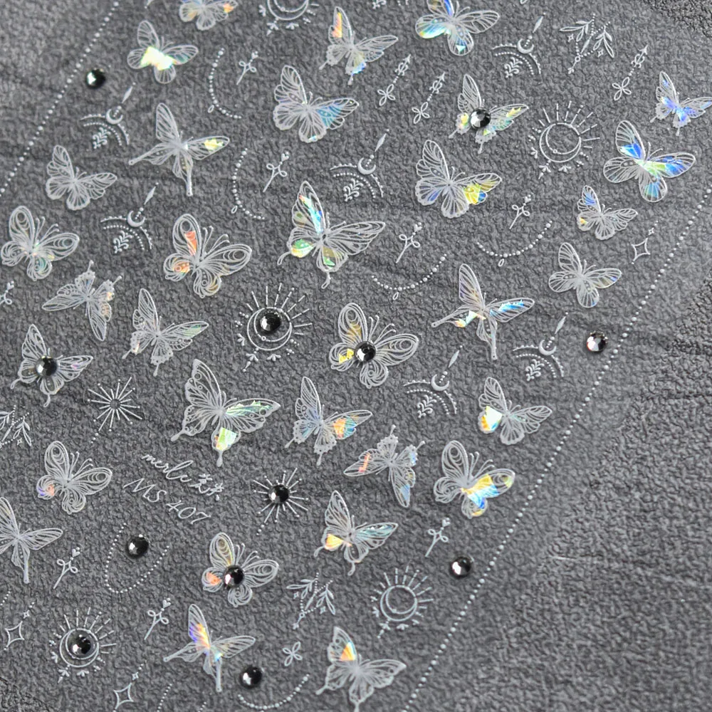 สติกเกอร์ติดเล็บลายผีเสื้อคริสตัล5D 1แผ่นลายแฟนตาซีสลักติดอุปกรณ์ตกแต่งเล็บแบบ3D สติกเกอร์ความงามแบบ DIY ขนาด10*8ซม. 1แผ่น