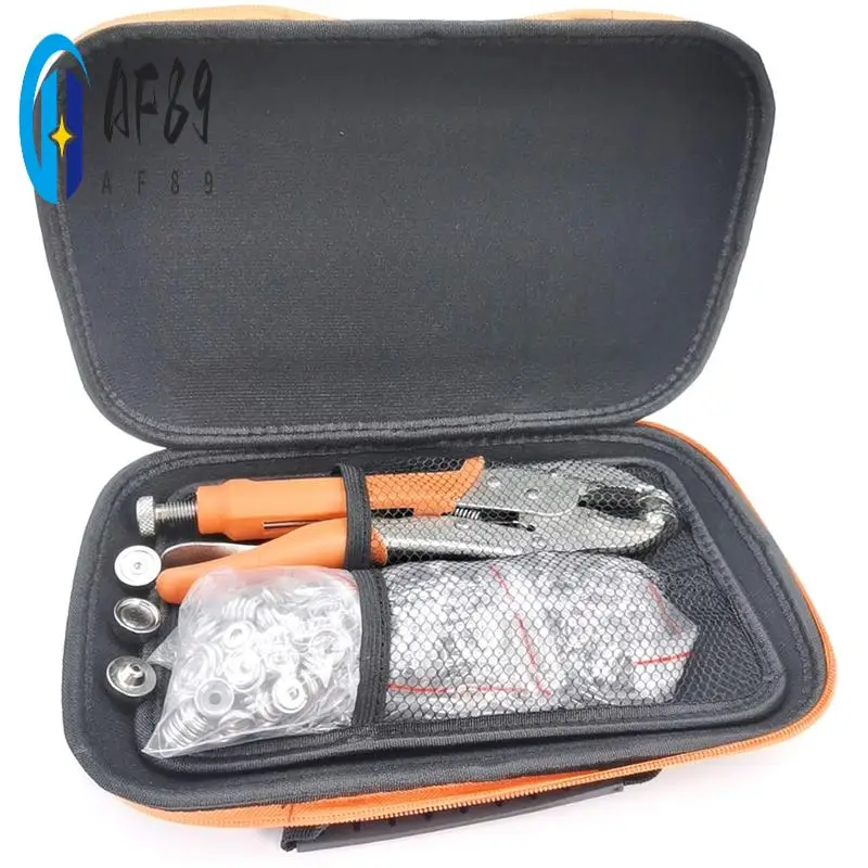 

AF89 - Сверхмощный инструмент для застежки, набор инструментов для установки защелок с 50 комплектами, для чехла лодки, кнопка с защелкой и портативной сумкой Прочный серебряный станок