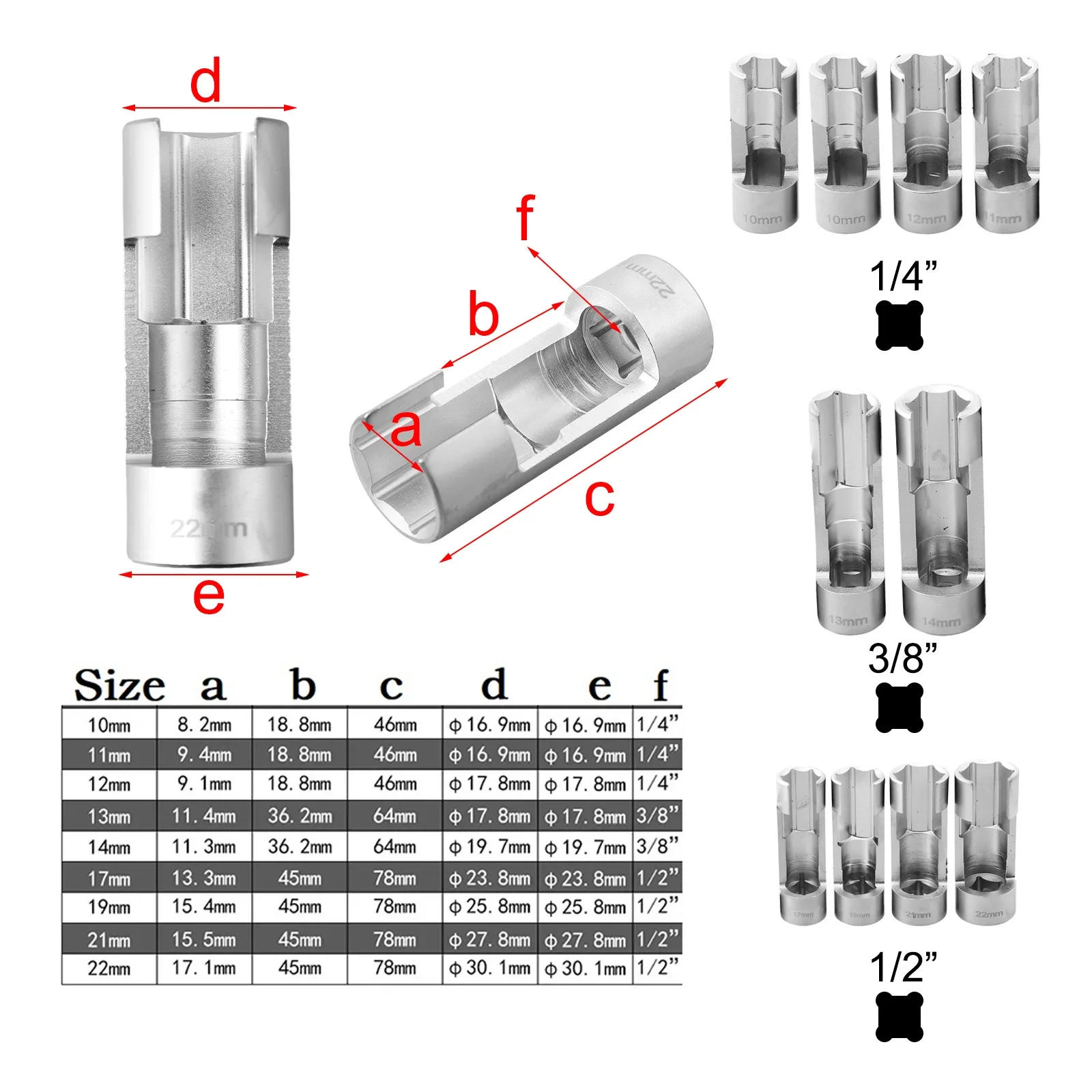 9pcs/set 0-22mm 1/4 3/8 1/2 Diesel Injector Fuel Line Socket Wrench Set Union Nut Socket  Car Truck Parts Hand Tools Wrenches