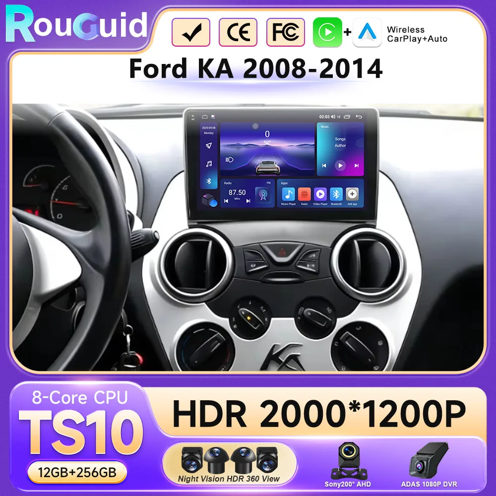

9inch Android 16 Wireless Carplay Multimedia Vedio Player For Ford KA 2008-2014 Car Touch QLED Screen BT No 2Din Stereo Radio BT