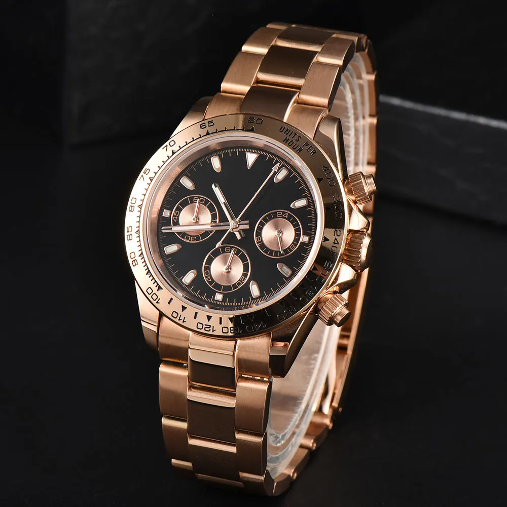 

40mm vk63 Japanese original quartz movement rose gold watch panda eye timing code watch 316L stainless steel sapphire glass