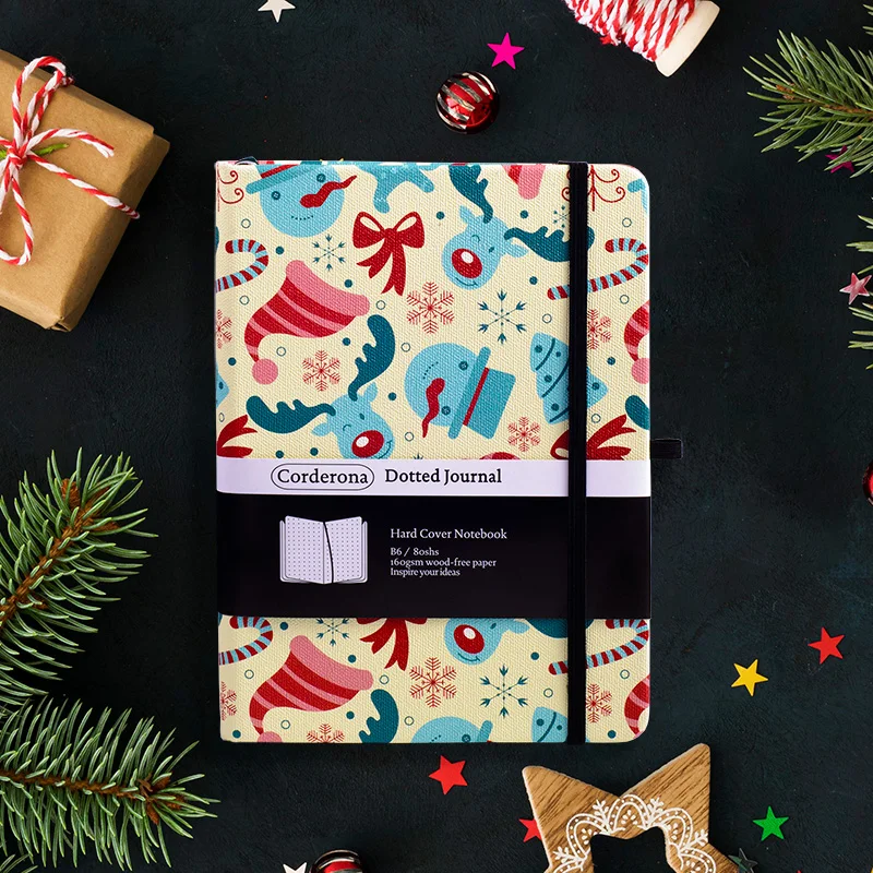 

B6 Cartoon Christmas Bullet Dotted Journal 160gsm Thick Paper Planner Diary Elastic Band Hardcover Dot Grid Notebook