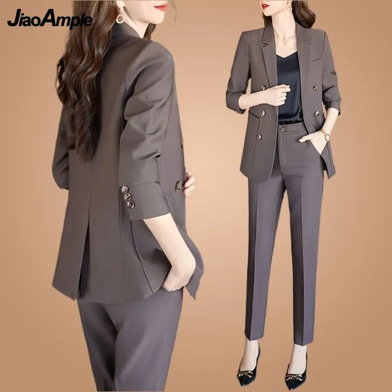 Traje profesional de dos piezas para mujer, conjunto de chaqueta y pantalones informales, elegante, coreano, primavera y otoño