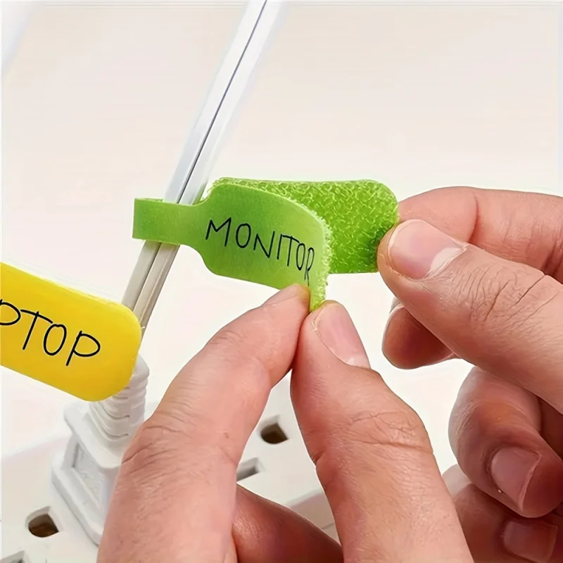 20pieces of waterproof magnetic tape label strips for writing, with separate categories for data cables and charging cables.