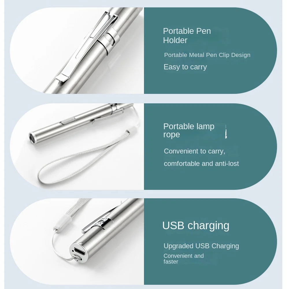 Stainless Steel Doctors Pen Light Yellow/ White Light Portable LED Mini Torch Water-proof Energy-saving Nursing Penlight Doctors