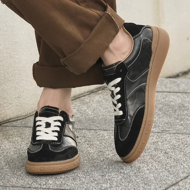 Real Leather Unisex Casual Height Increasing Sneakers Men Lace-Up Sports Shoes Comfort Breath Fashion Elevator Shoes for Women