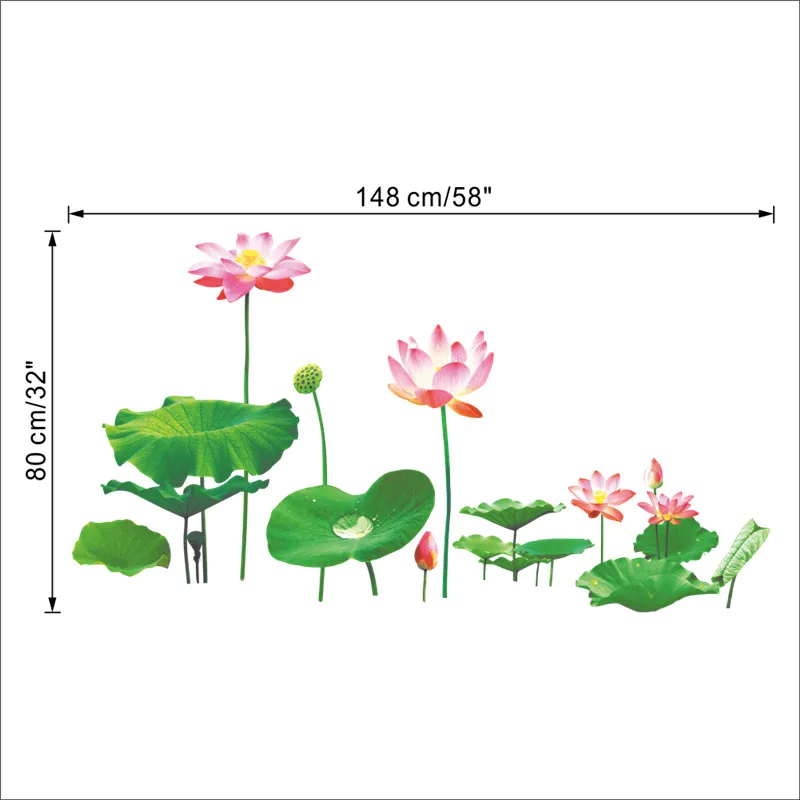 Lotus Leaf Flower Wall Sticker For Shop Office Home Decor 3d Vivid Pastoral Plant Mural Art Diy Pvc Wall Decal