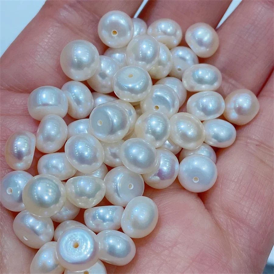 White Button Pearls 3-12mm AAA Grade Loose Natural Freshwater Pearls Half Drilled Hole Bead For Lady Ring Earring Jewelry Making