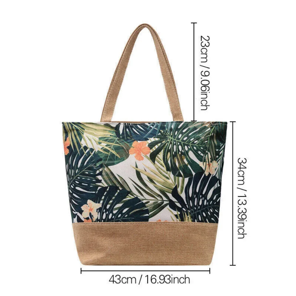 1PCS Fashion Canvas Bag Summer Beach Ladies Printed Shoulder Bag Simple Large Capacity Women Tote Shopping Bag