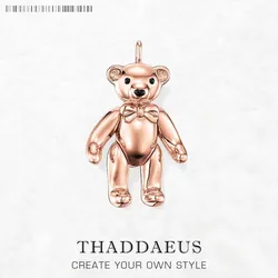 Ciondolo Teddy Bear Brand Pure Rose Gold Color Jewelry Europe 925 Sterling Silver Accessorie Soul Gift For Woman