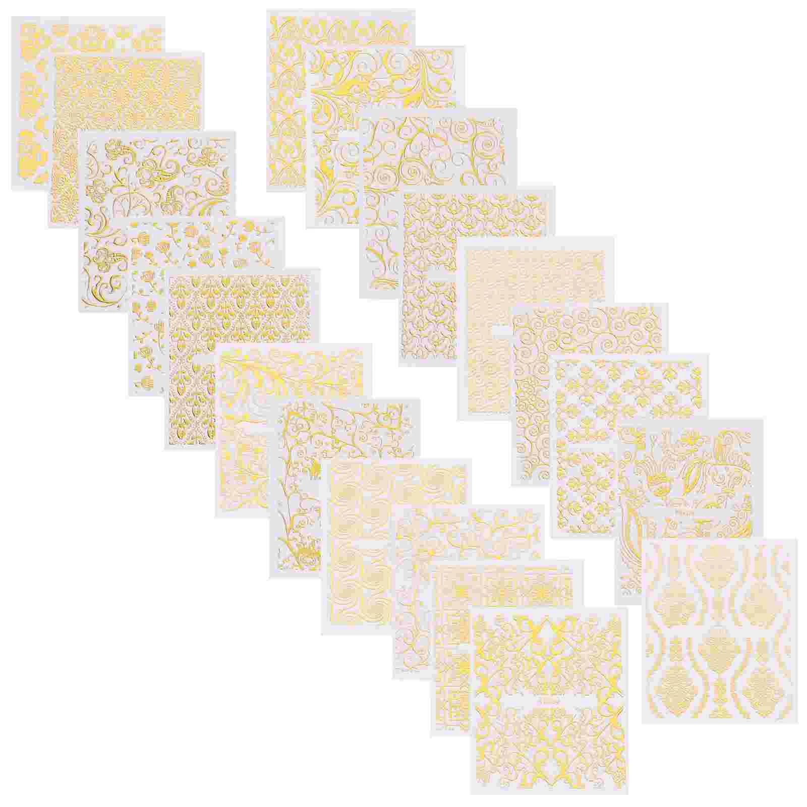 20 Sheets 3D Metal Nail Stickers Golden Decals Nail Tips Sticker Self-adhesive Nail Tips Ethnic Lace Leaves Pattern