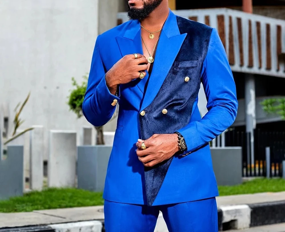 

Royal Blue Men's Suit 2 Pieces Notched Lapel Satin Wedding Blazer Groomsmen Suit Set Tailored Party Suit