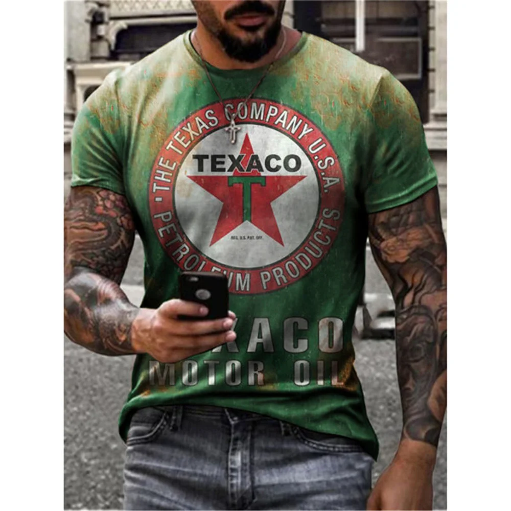 Vintage Men's T-Shirts Print Short Sleeve Texaco Tops Fashion Oil T Shirt For Mens Motorcycle T-Shirt Oversized Tees Man Clothes