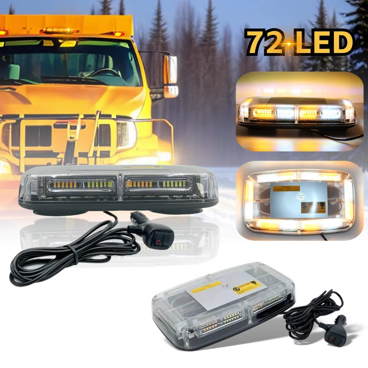 

72 LED Amber/Yellow Roof Top LED Emergency Strobe Lights Mini Bar for Cars Trucks Snow Plow Vehicles Warning Caution Lights