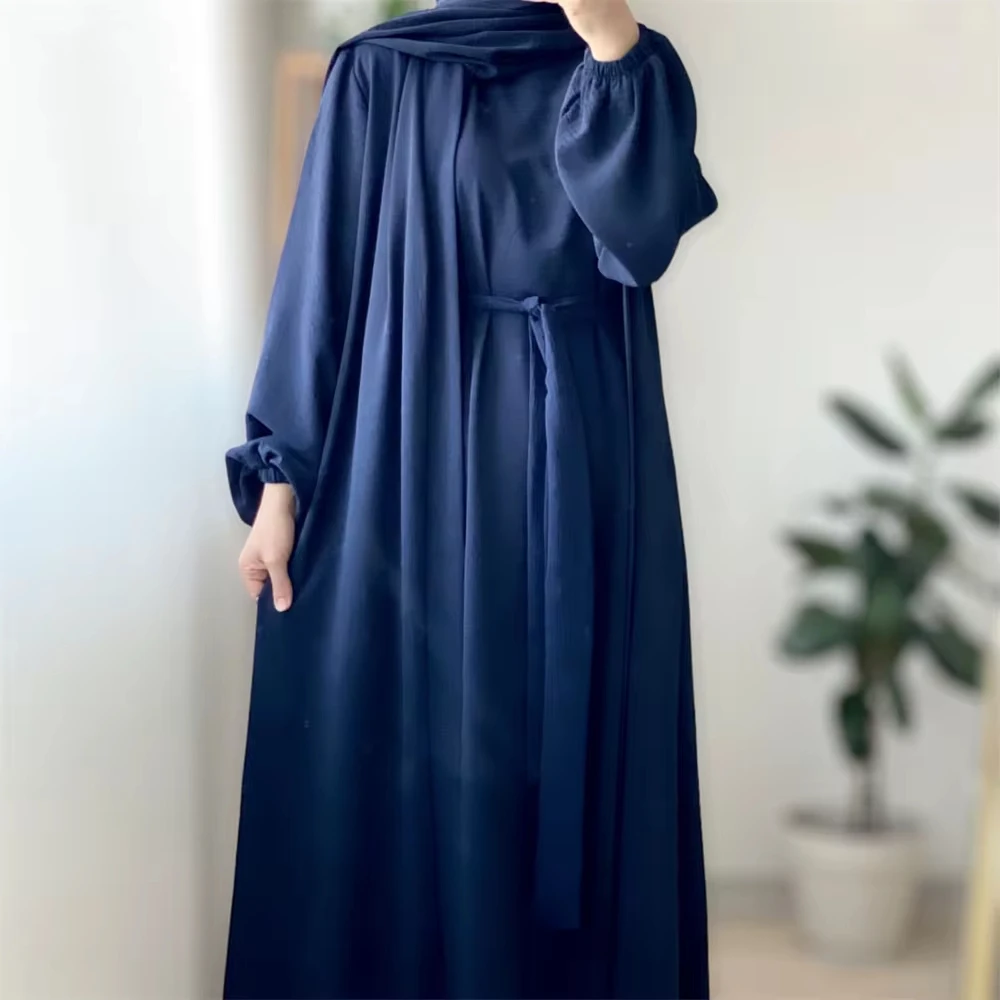 New Abaya Set Crinkle Fabric Open Abaya+Inner Long Dress Islamic Clothing Muslim Women Dresses Set Turkish Kaftan Ramadan Eid