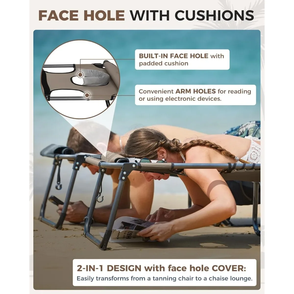 صالة تشيس Ultimate 5-Pos قابلة للطي: محمولة ومريحة للفناء وحمام السباحة وحمامات الشمس على الشاطئ.