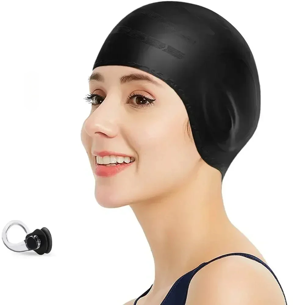 Swimming Cap Silicone Men Ladies Waterproof Cover Ear  Protection 3D Durable Moisture Resistant   Rubber