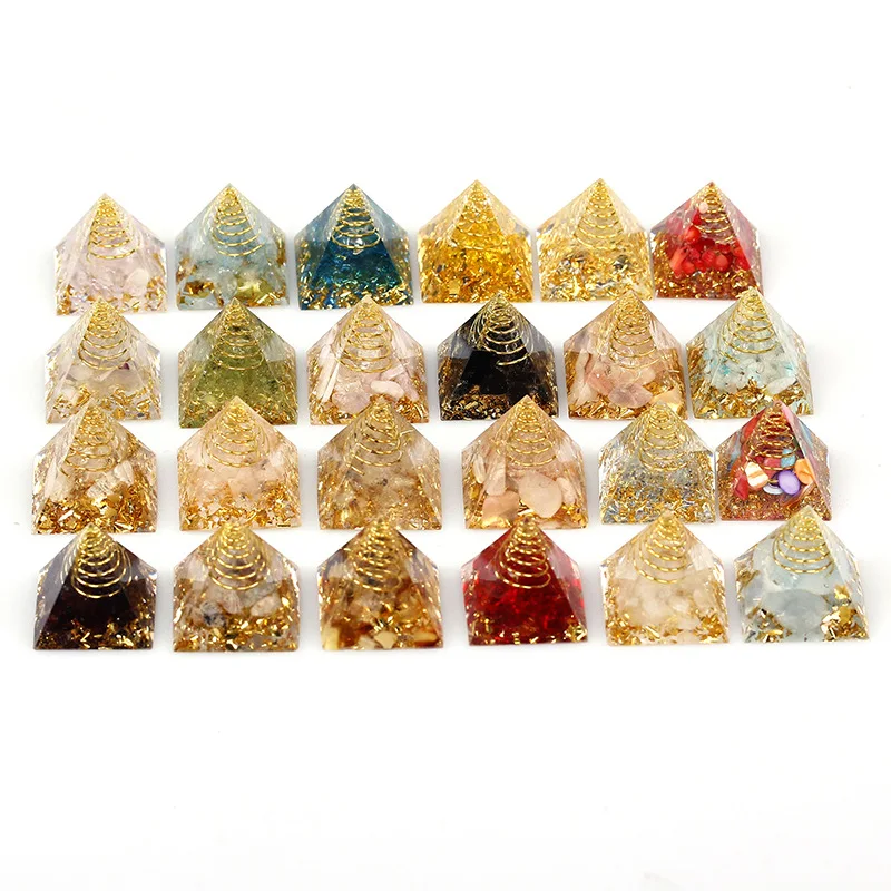 

Healing Reiki Natural Crystal Gravel Chakra Pyramid Meditation Tool Resin Orgonite Pyramid Home Decor Car Office Ornaments 3CM