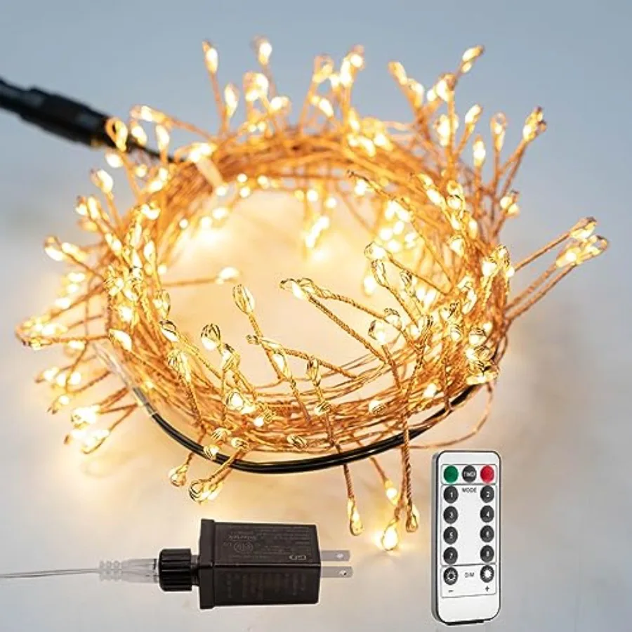 Plug in Firecracker Lights 100Feet 1000 LED Warm White Copper Wire Indoor Cluster Fairy Lights with Remote Timer for Bedroom Li