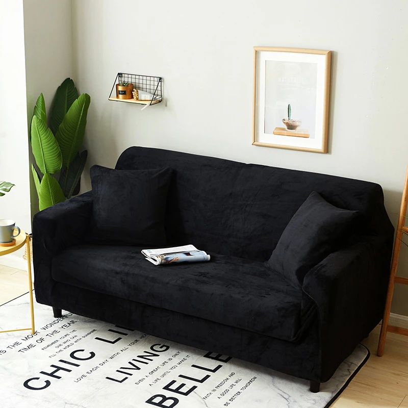 

Black Autumn And Winter Plush And Thickened Elastic Sofa Cover, Sofa Cover Is Fully Inclusive And Non-slip