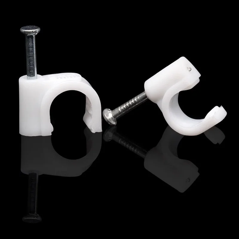 100pcs Round Cable Clips Cords Wire Line Nail Clips Clamps 14mm 16mm 18mm 20mm 22mm 25mm