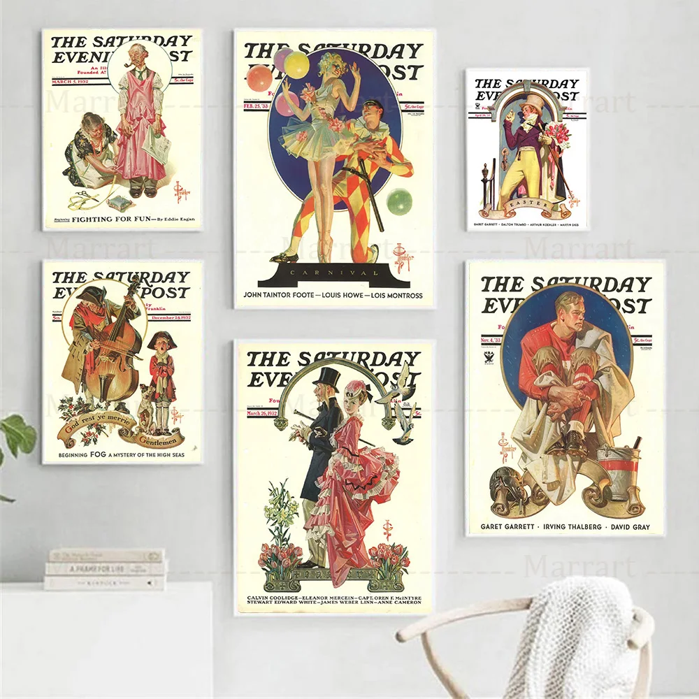 Vintage Magazine Cover Gallery Wall Set Mid Century The Saturday  Art Print And Pposter Home Decoration Canvas Print Unframed