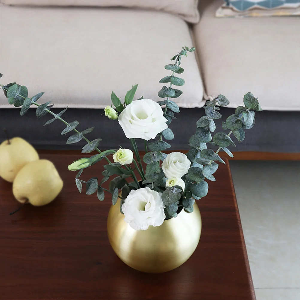 

Spherical Stainless Steel Gold Flowerpot Decorative Vase Easy-Clean Lightweight Planter for Living Room Office Desk Decor
