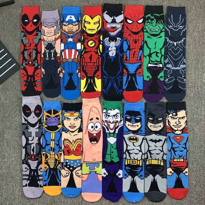 Disney Cartoon European e American Cartoon Avengers Anime Socks Groomsman Socks calzini in poliestere Iron Man Crew alta qualità