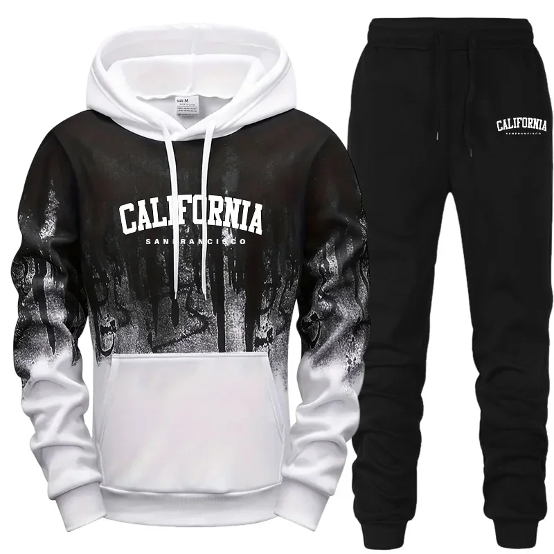 

Autumn Winter Mens Tracksuit Casual Printing Hooded Sweatshirts Outdoors Sports Jogging Mens Clothing Single Piece Tops Pants
