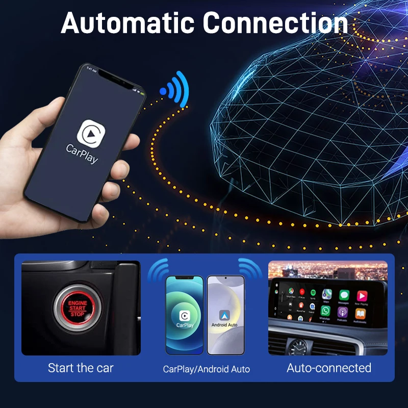 Acodo-Smart Box Carplay sans fil et Android Auto, adaptateur 2 en 1 avec USB Plug and Play, connexion automatique rapide, WiFi, universel