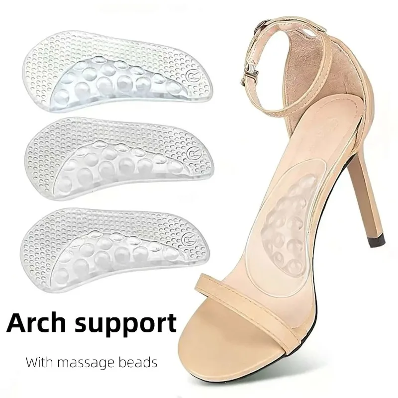 1 paire de demi-semelles auto-adhésives à pois avec particules massantes, soutien de la voûte plantaire, coussinets de confort pour les pieds, unisexe, inserts de chaussures d'été