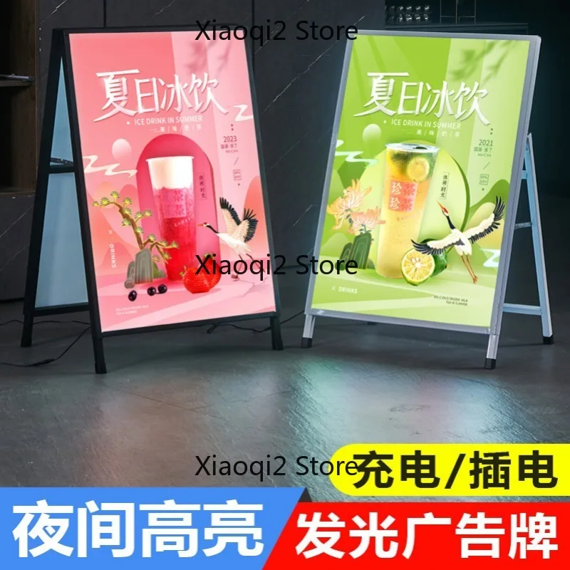 Freestanding LED Lightbox Display Stand, Rechargeable Outdoor Glowing Poster Billboard Floor Sign