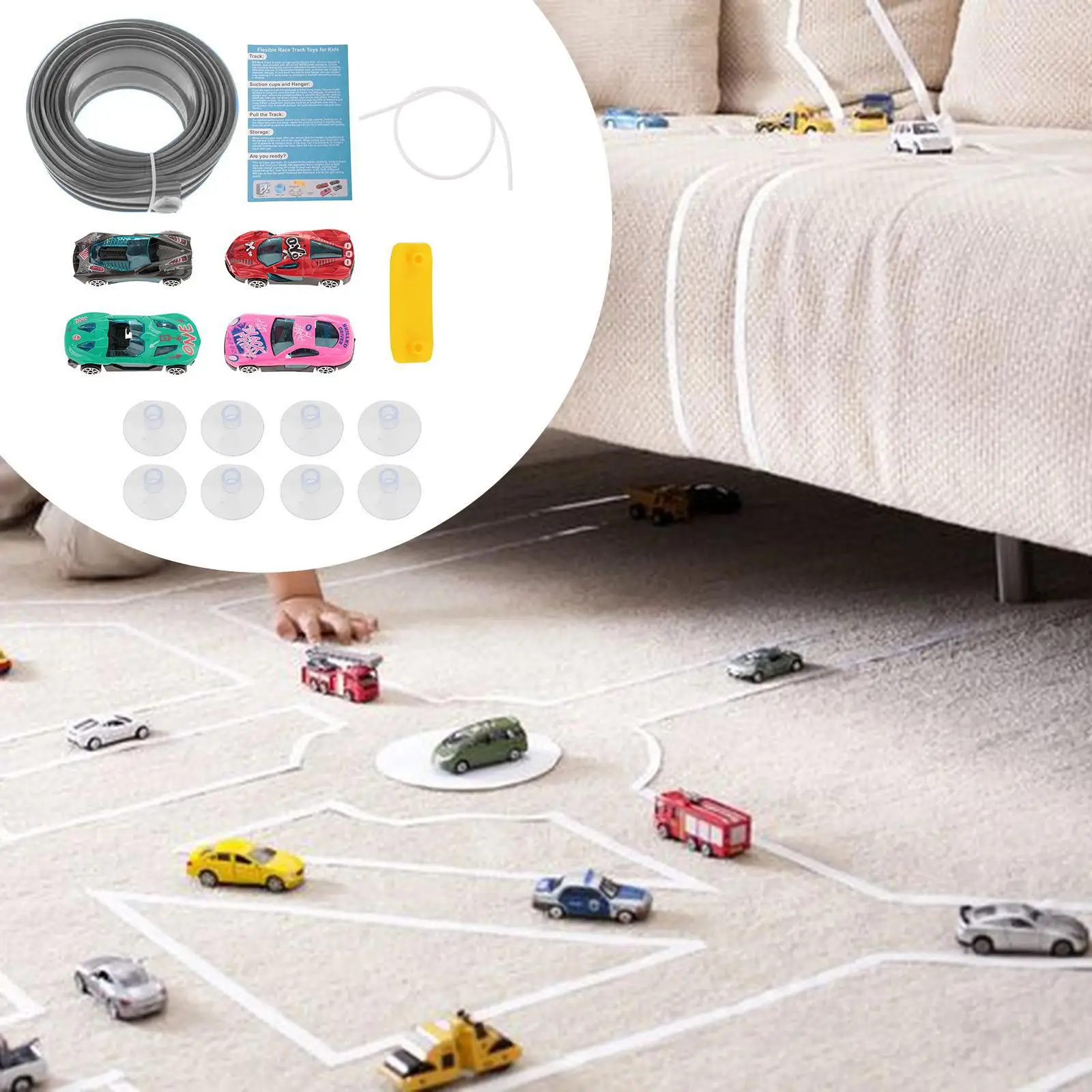 Flex Tracks Suction Cup Mount DIY Fun Versatile Rolls up Bendable Racetrack