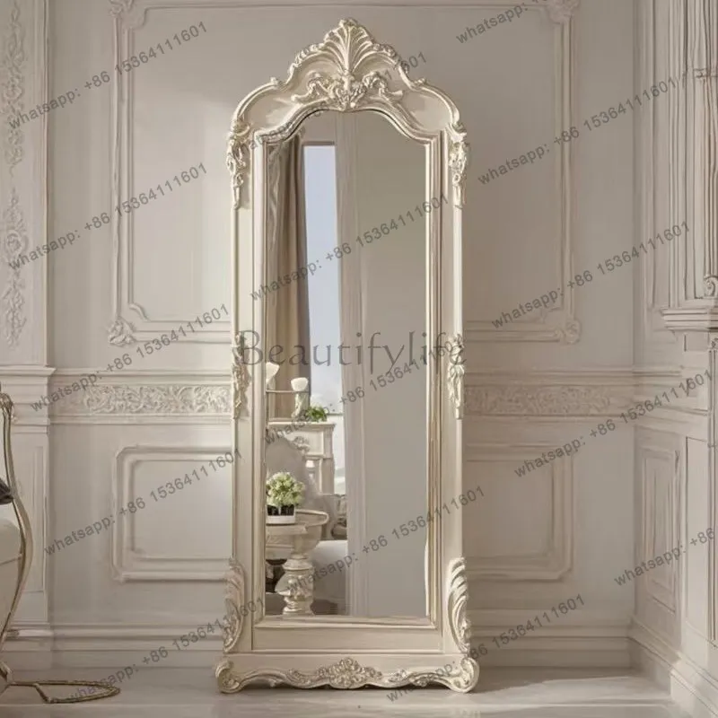 European-style floor-to-ceiling mirror villa high-end retro carved living room cloakroom full-length mirror