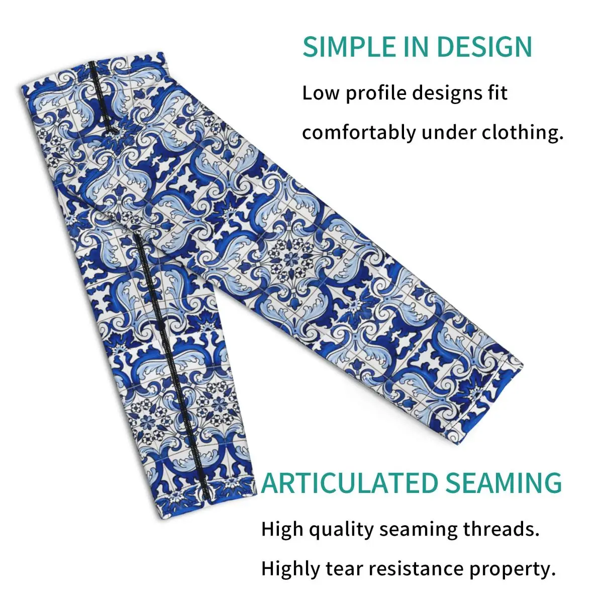 العتيقة الكلاسيكية لشبونة الأزرق Azulejo بلاط الأزهار في الهواء الطلق أكمام أذرع تبريد الشمس الأشعة فوق البنفسجية غطاء للحماية الصيف الدراجات أكمام الوشم