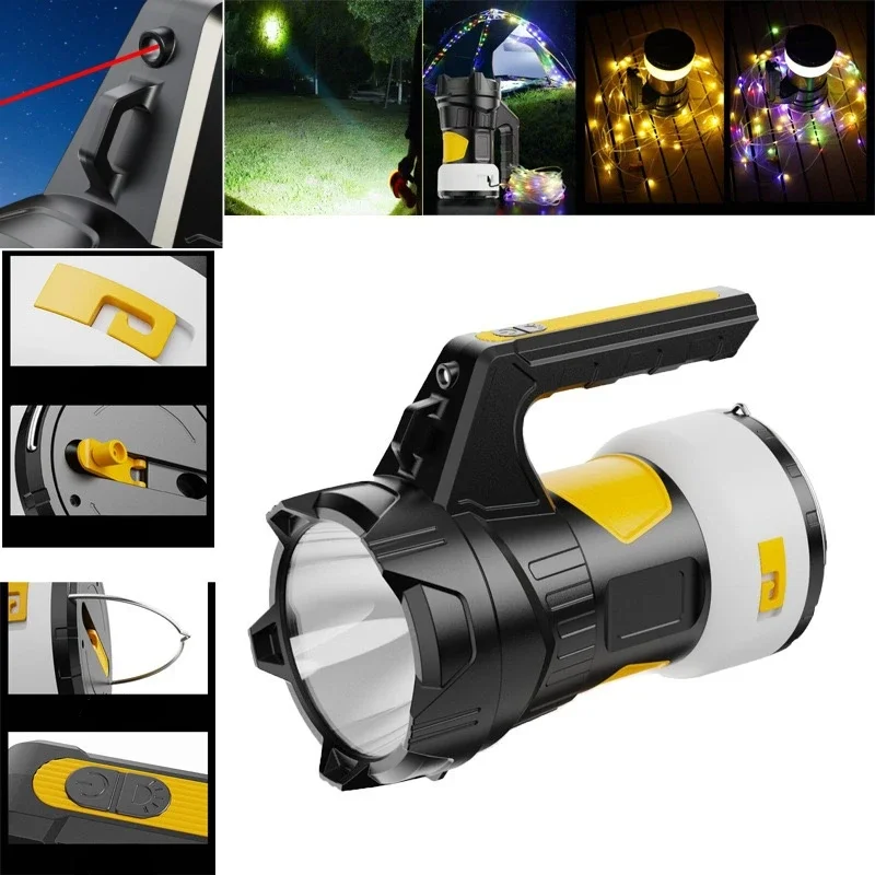 

New multifunctional portable camping light colorful atmosphere light string P50 strong light large capacity outdoor searchlight