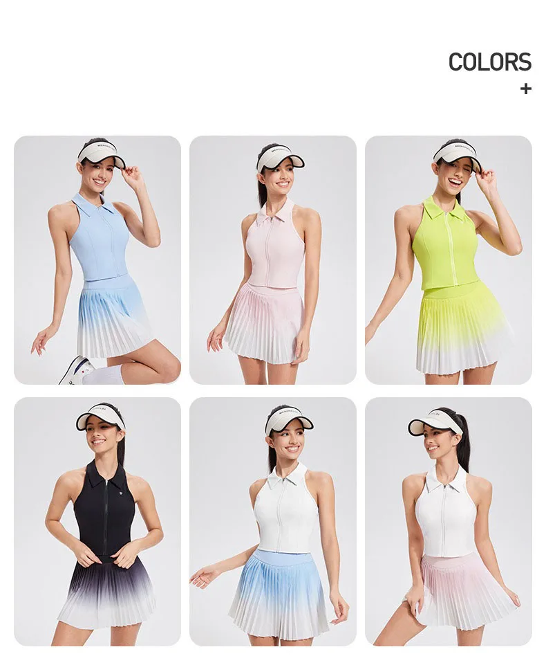 S-2XL أطقم رياضية للتنس للسيدات حمالة صدر مقاومة للصدمات 2 في 1 تنانير مع شورت قطعتين بدلات لياقة بدنية ملابس جولف قابلة للتمدد