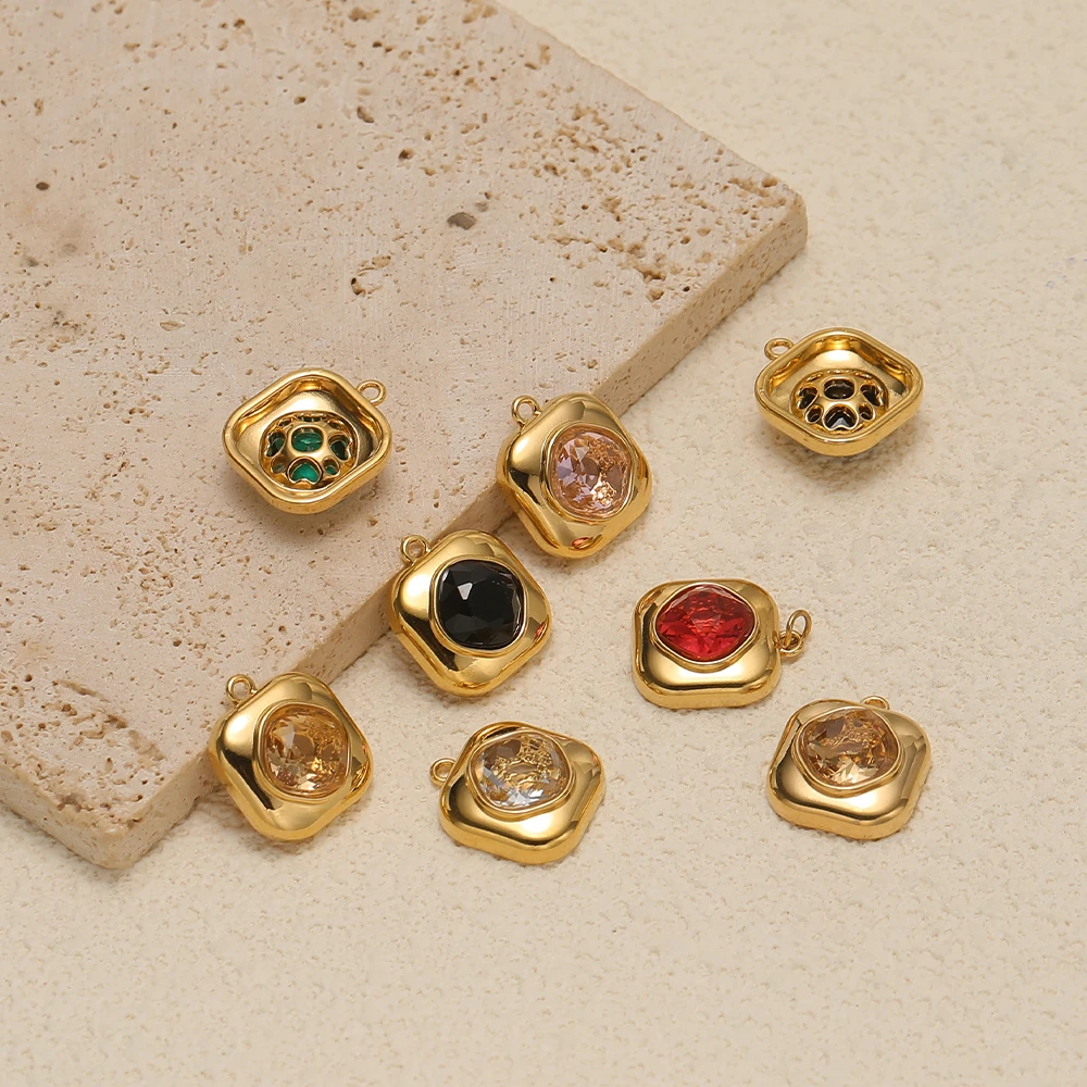 4 Stück Edelstahl Gold Quadratische Zirkon-Anhänger für DIY-Mädchen-Schmuckherstellung, Armbänder, Ohrringe, Accessoires – Detail 1