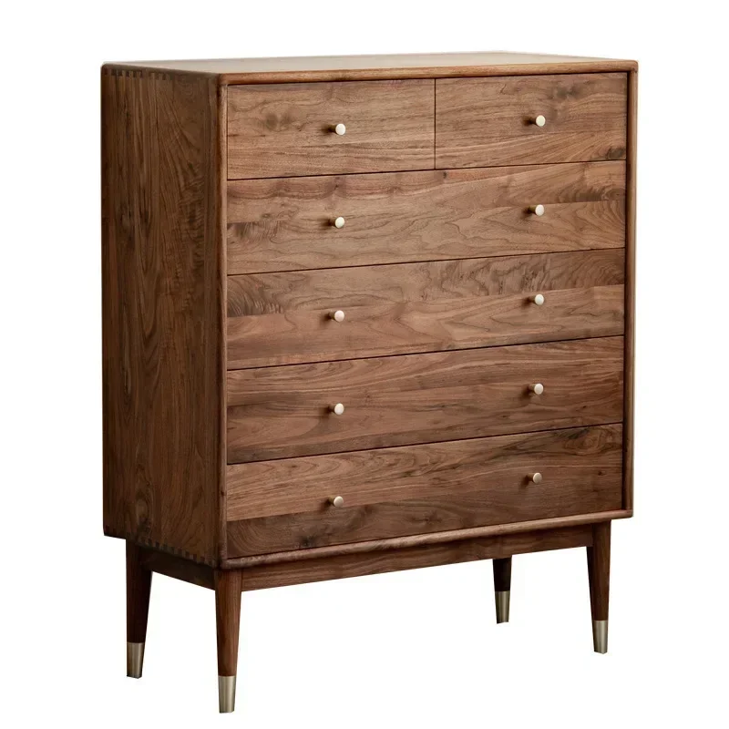 

North American black walnut all solid wood six-chest cabinet simple modern storage locker Nordic bedroom storage cabinet side