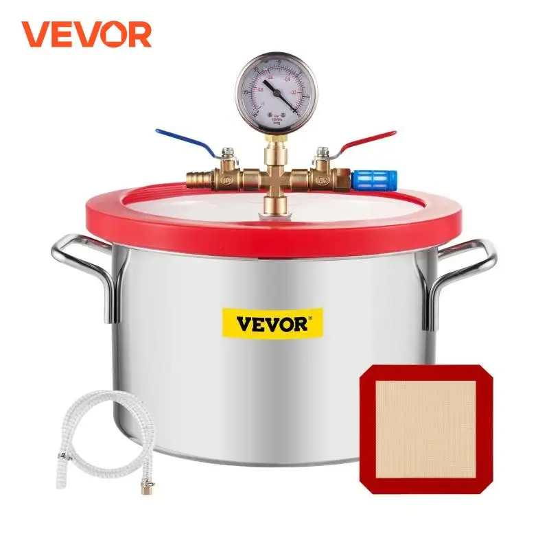 VEVOR Stainless Steel Vacuum Chamber 1.5-5 Gallon Vacuum Degassing Chamber Glass Lid Silicones for Gas Extraction and Protect Fo