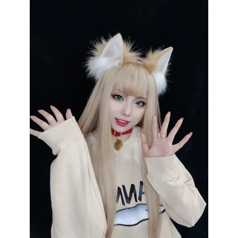 Anime 40Hara cat kinako cosplay costume wig Cat Girl pet kitty osacana cat ear wig long yellow heat synthetic hair wigs cap