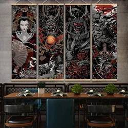 Vintage Japanese Samurai Sakuran Ukiyoe Scroll Canvas Poster Wall Art Geisha Pictures Aesthetic Room Decor Scroll Paintings
