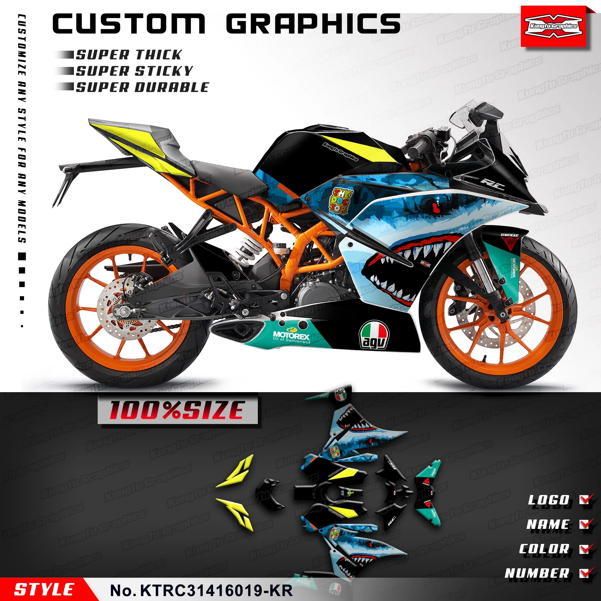 

KUNGFU GRAPHICS Team Stickers Vinyl Decal Kit for KTM RC 390 125 200 250 2014 2015 2016 Grey, KTRC31416019-KR